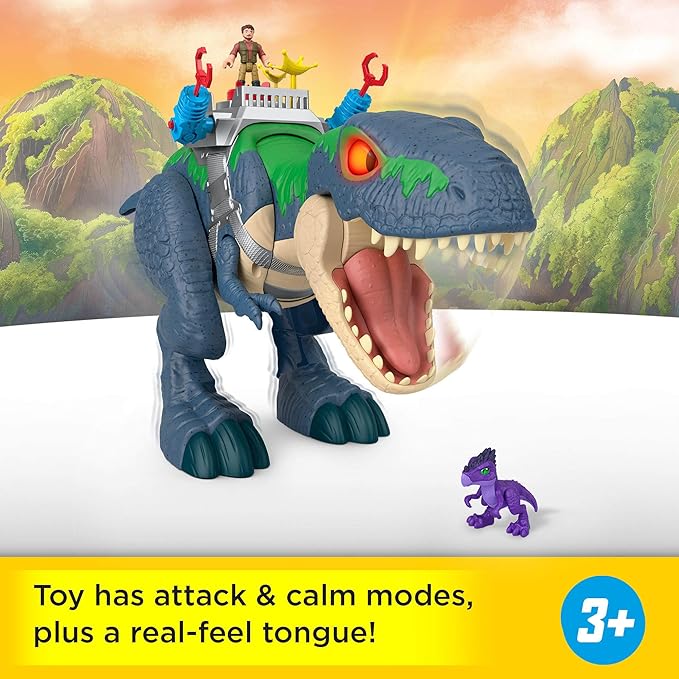 Fisher-Price Imaginext Jurassic World Rebirth Dinosaur Playset, Ultimate Action Chomp T. rex 18-inch Dino Toy with Lights, Sounds, Motion & 2 3-inch Action Figures