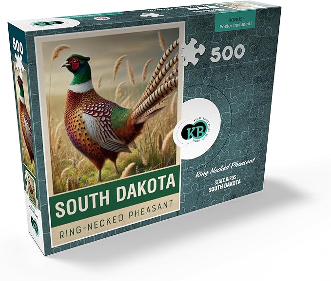MyPuzzle State Birds Series: South Dakota, Ring-Necked Pheasant - Premium 500 Piece Jigsaw Puzzle for Adults