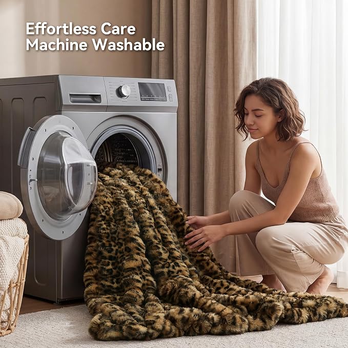 Faux Fur Throw for Couch - Leopard Brown Bubble Blanket 50"x60" | Fluffy Plush Fuzzy Cheetah Throw for Sofa & Bed, Super Soft Cozy Comfrt Blanket,Luxury Aesthetic Leopard Decor Gift for Women
