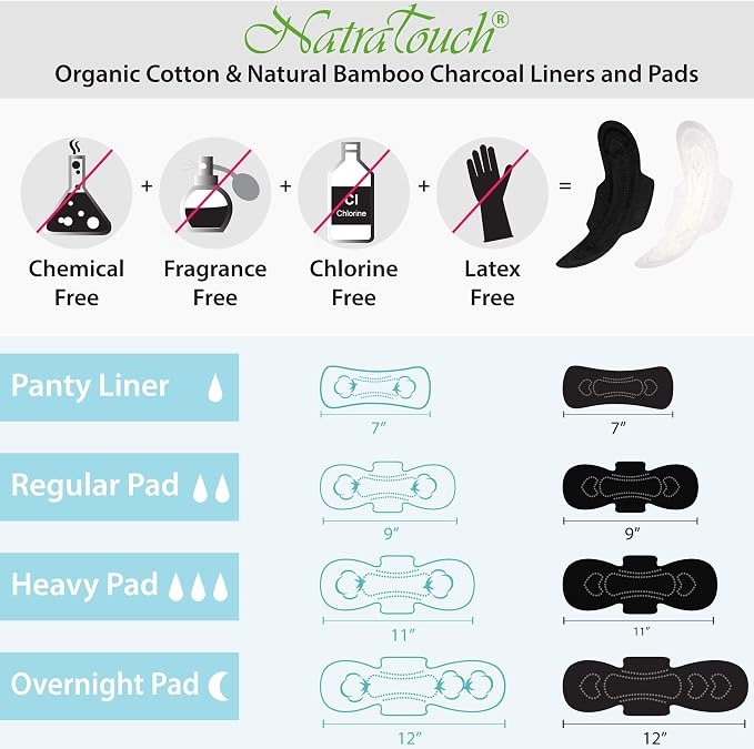 ~ COMPOSTABLE ~ Natural Bamboo Charcoal (PANTYLINER- 3 Pack Total 60 Liners)