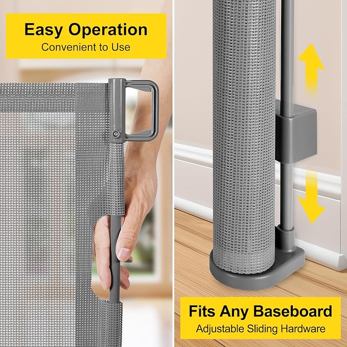 Reinforced 42” Tall x 200” Extra Wide Retractable Gate, Tall Dog Gate with Support Rods, Extra Long Baby Gate for Large Opening Indoor Safety Gate for Doorways Outdoor Garage Gates for Dogs, Gray