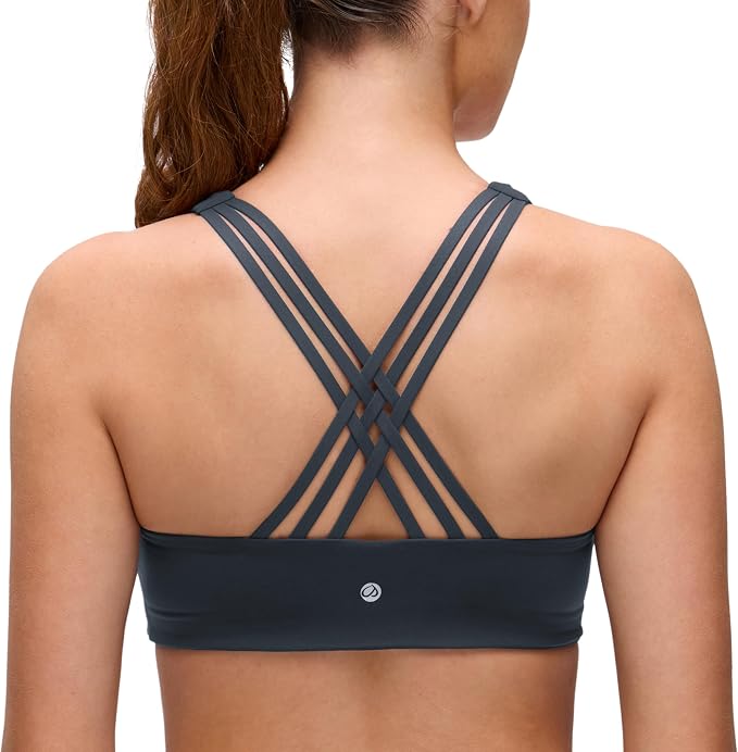 CRZ YOGA Butterluxe Multi-Strap Cross Back Sports Bras for Women - V Neck Padded Strappy Wireless Yoga Top