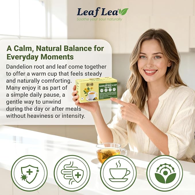LeafLea Dandelion Root & Leaf Tea Bags, Premium Herbal Tea, 120 Count | Natural Dandelion Root Tea Blend With Leaves, Te De Diente De Leon, Caffeine-Free, Sugar-Free, Vegan, 3 Pack