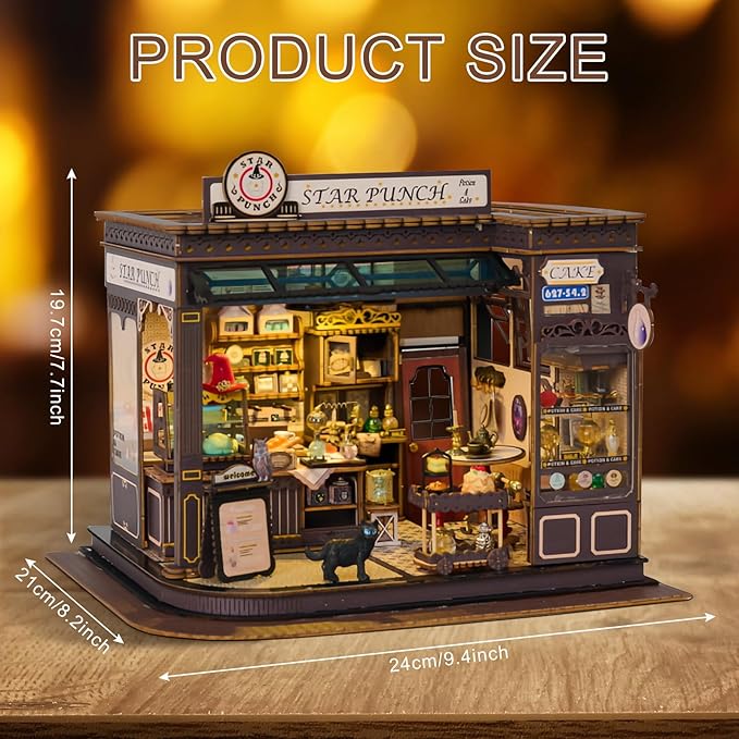 Foyucool DIY Miniature House Kit, Dollhouse Kit with LED Light, Mini House Building Kits for for Adult to Building, Christmas Home Decorations Gifts for Family and Friends, Cakehouse