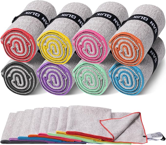 Microfiber Gym Towels 8 Pack, Quick Dry Silver ION Odor-Free Sweat Towel for Gym Women Super Absorbent Fast Drying for Workout, Yoga, Running, Hiking, Travel（Bright Color,16x31.5Inch ）