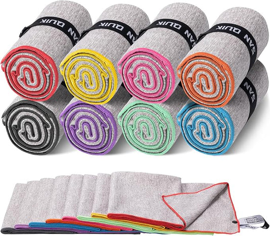 Microfiber Gym Towels 8 Pack, Quick Dry Silver ION Odor-Free Sweat Towel for Gym Women Super Absorbent Fast Drying for Workout, Yoga, Running, Hiking, Travel（Bright Color,16x31.5Inch ）