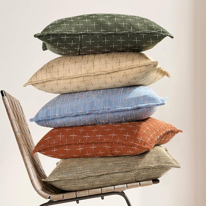 Pillow Covers 18x18 Set of 2 Soft Polyester Textured Pillow Covers with Stylish Flange Edge Cozy Farmhouse Throw Pillows for Couch Bed Sofa Living Room