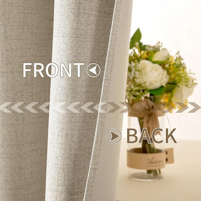 MIULEE 100% Blackout Linen Curtains for Bedroom Thermal Insulated Stone Grommet Room Darkening Curtains & Drapes Fall Decor for Living Room 52 x 84 Inch (2 Panels)