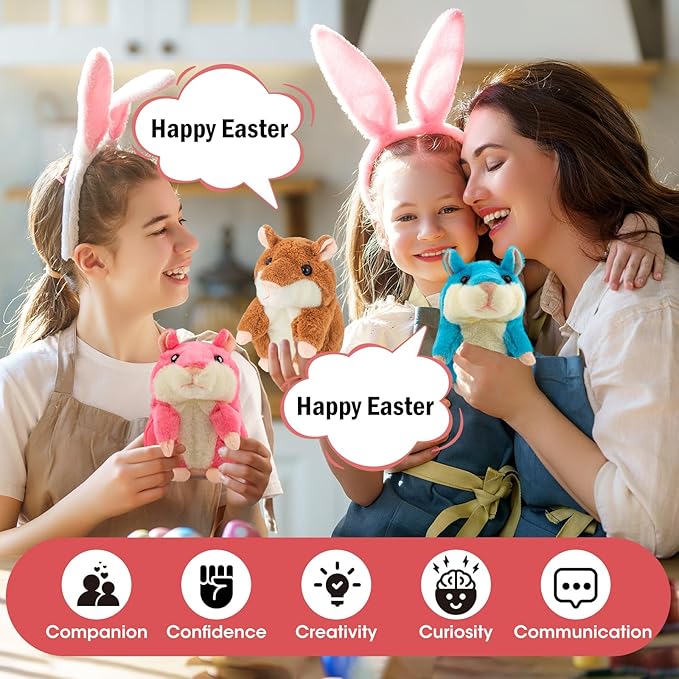 Talking Hamster - Stuffed Animals Toy for Kids 2 3 4 5 6 Year Old, Repeats What You Say - Toddler Interactive Plush Toys, Birthday Gifts for Boys Girls 2 Years and Up