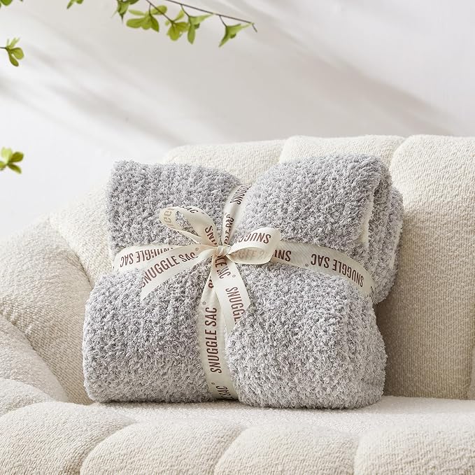 Snuggle Sac Oversized Bedding Blanket Grey Color Twin XL, Super Soft Warm Blankets for Bed, Living Room, Luxurious Microfiber Blanket Dupes, Heather Grey, 66x90 inches