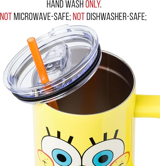 Silver Buffalo SpongeBob SquarePants Stainless Steel Tumbler with Handle, Fits in Standard Cup Holder, 40 Ounces (Pack of 12)