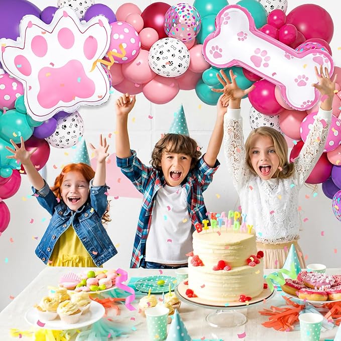 147Pcs Paw Balloons Garland Arch Kit with Dog Paw Print Balloons Pink Purple Turquoise Confetti Balloon for Girls Puppy Themed Birthday Baby Shower Party Decorations