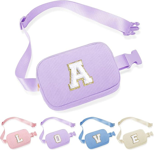 YOOLIFE Gifts for Teen Girls Kids - Initial Fanny Packs for Kid Girls, Small Crossbody Bag, Gifts for Sister Daughter Fanny Packs Purple Initial Crossbody Belt Bag Waist Packs for Kid Girl (Purple A)