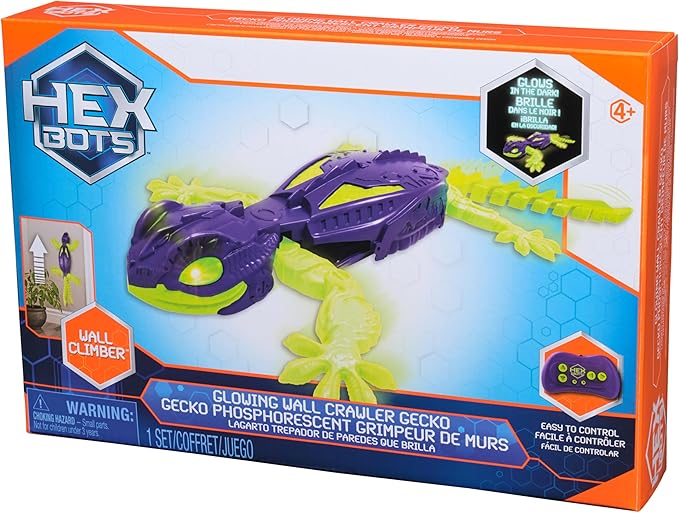 HEX BOTS Glow-in-The-Dark Gecko, Rechargeable Remote Control Robot Kids Toys, Climbs up Walls for Prank Toys & Games, RC Robot for Boys & Girls Ages 4 & Up