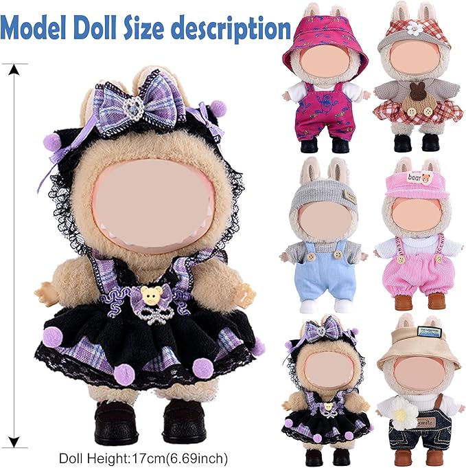 ebuddy 6 Sets Doll Clothes for 17 cm Plush Doll - Fashion Overalls Ensemble Adorable Outfits Collection (Clothes Only)