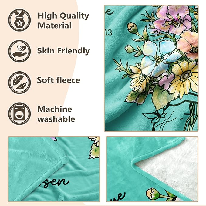 Christian Gifts for Women, Aqua Christian Blanket with Flowers 80''x 60'' | Birthday Gifts for Women, Spiritual Baptism Religious Gifts for Sister Mom Daughter Girls Wife, Soft Throw Blankets