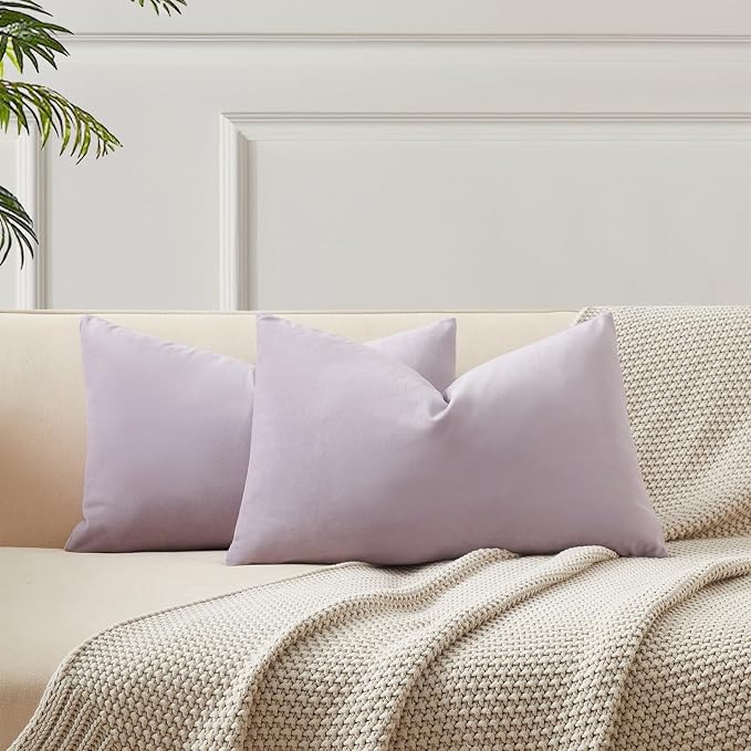 16x24 Pillow Covers Set of 2 Decorative Velvet Throw Pillow Covers,Lilac | Luxury Soft Cushion Covers with Invisible Zipper for Couch Sofa Bed Living Room Bedroom Home Decor