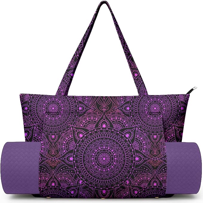 Yoga Bag for Women, Large Canvas Yoga Mat Tote Bag with Yoga Mat Carrier - Large Mat Pocket Fitness Tote for Pilates, Gym, Travel, Office & Beach