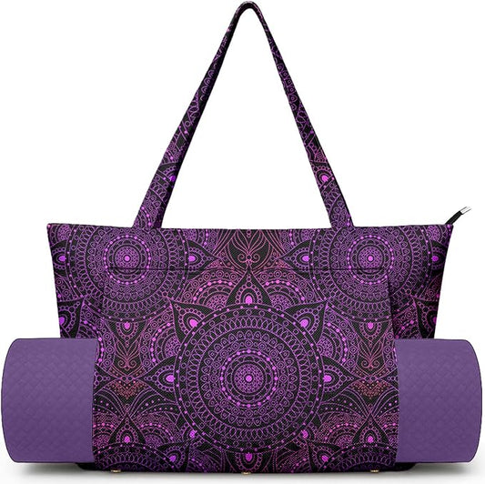 Yoga Bag for Women, Large Canvas Yoga Mat Tote Bag with Yoga Mat Carrier - Large Mat Pocket Fitness Tote for Pilates, Gym, Travel, Office & Beach