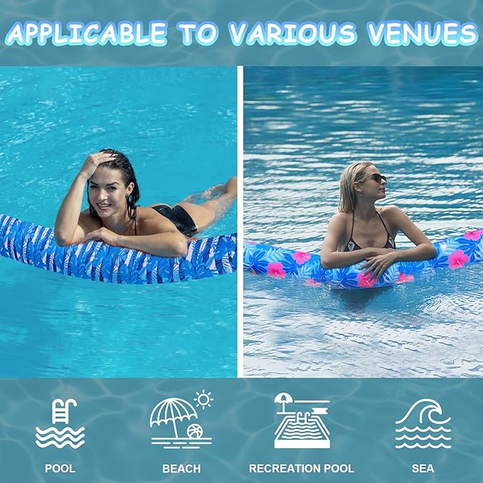 Inflatable Swimming Pool Noodle, 2 Pack Soft Fabric Quick Drying Covered Large Pool Floats Noodles, Premium Buoyancy Swim PoolFloats with Portable Storage Bag for Pool Party Toy