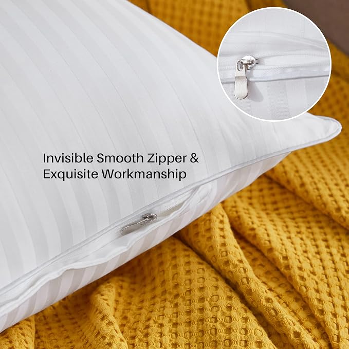 Oubonun 18 x 18 Throw Pillow Inserts Set of 2 | Firm and Fluffy Decorative Square Pillows for Couch Bed Sofa with Soft Cotton Cover White Cushion with Down Alternative