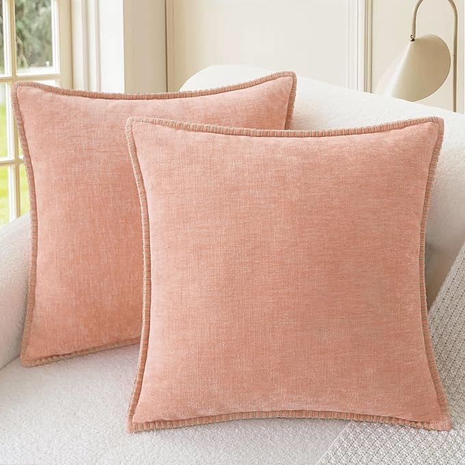 CaliTime Decorative Couch Throw Pillow Covers 20 X 20 Inches Dusty Pink | Pack of 2, Cozy Chenille Cushion Cases, Cotton Thread Stitching Edges, for Sofa Bed Living Room Farmhouse