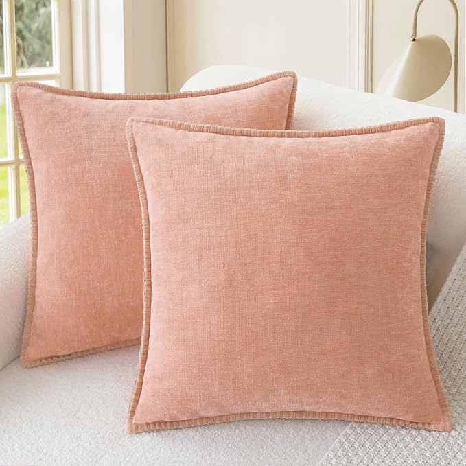 CaliTime Decorative Couch Throw Pillow Covers 26 X 26 Inches Dusty Pink | Pack of 2, Cozy Chenille Cushion Cases, Cotton Thread Stitching Edges, for Sofa Bed Living Room Farmhouse