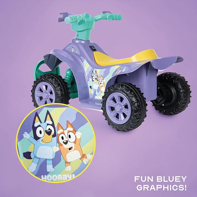 Bluey 6V ATV Quad for Kids - Powerful and Safe Ride-On Toy with Rechargeable Battery - Forward and Reverse Driving - Max Weight Capacity of 55 LBS - Ages 2-3 Years