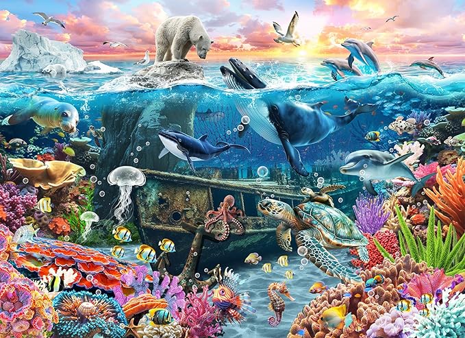1000 Piece Jigsaw Puzzle for Adults - Underwater Ocean Scene with Unique Shaped Pieces, Color-Coded Backing, and Textured Finish - Fun, Challenging, and Gift-Ready Puzzle, Size 26.6 x 19.2 in