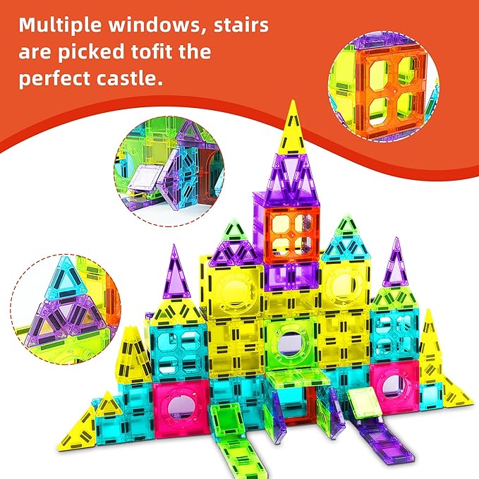 250 PCS Magnetic Tiles for Kids,Magnetic Blocks for Kids with Christmas Theme, Magnetic Building Blocks Set, 3D SETM Educational Toddler Toys