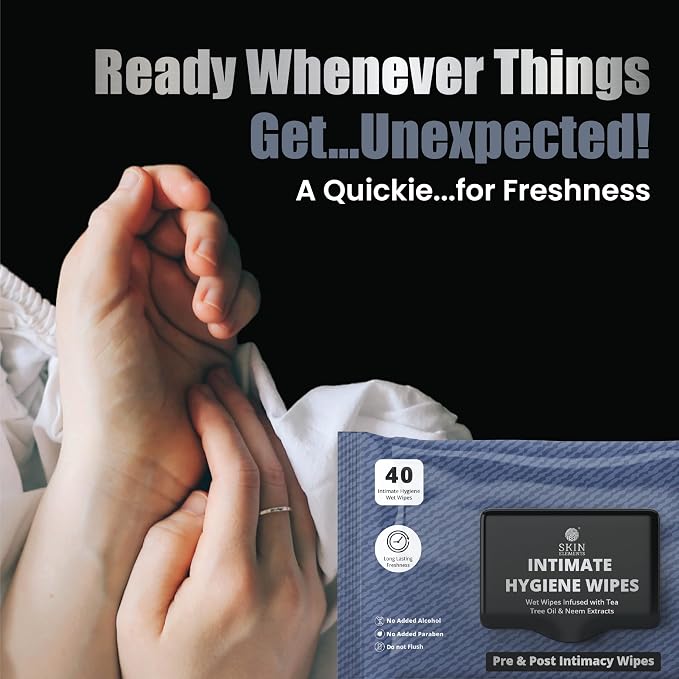 Skin Elements Intimate Hygiene Wipes | Unisex | pH Balanced Wet Wipes | Tea Tree Oil & Neem Extracts | 40 Intimate Hygiene Wipes | Pre and Post Intimacy