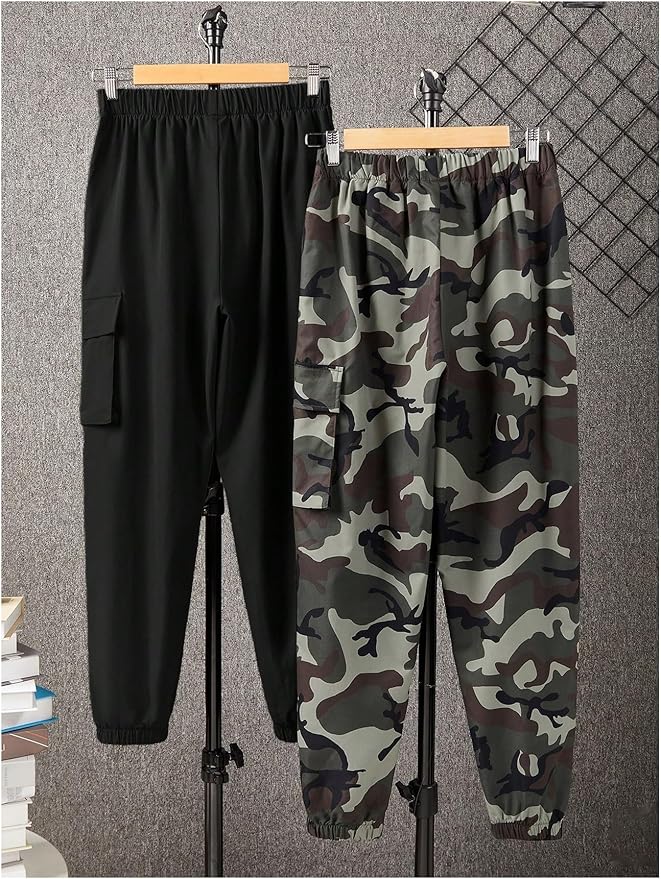 GORGLITTER Boy's Cargo Pants Casual 2 Piece Elastic Waist Hiking Going Out Khaki Pants Joggers with Pockets Clothes