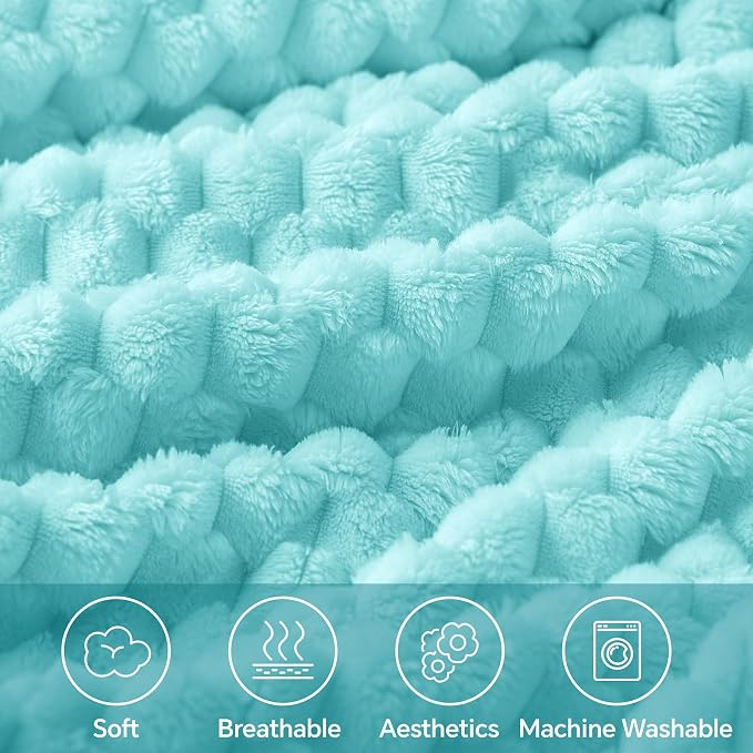BEDELITE Aqua Twin Blanket for Couch, Soft Cozy Gifts for Women, 60 * 80 | 3D Jacquard Decorative Fleece Blanket, Super Soft Plush Throw, Cute Birthday Gift for Women & Men, Suitable for All Seasons