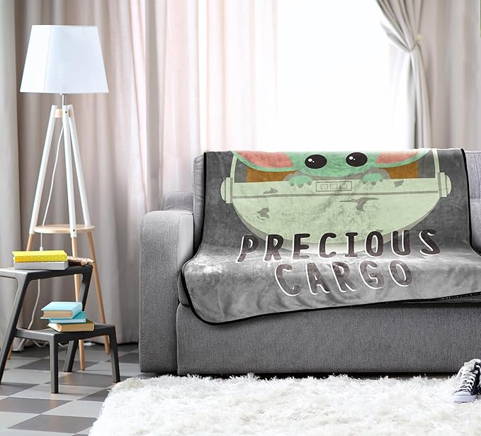 Jay Franco Plush Throw Blanket – 46" x 60" Inches Kids Hero Soft & Cozy Fleece Throw for Bedroom & Couch Décor, Official Licensed Product, Gray - Mandalorian