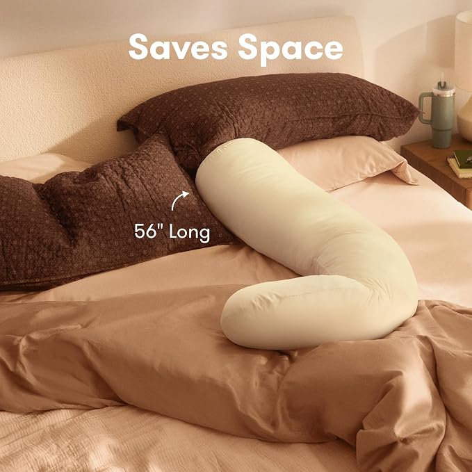 Frida Mom Compact Support 4-in-1 Pregnancy Pillow, Cooling Pregnancy Pillow, Twist & Bends into 4 Shapes for Comfort & Full Body Support, Compact Storage, Easy to Clean, Breathable, Storage Bag, Ivory