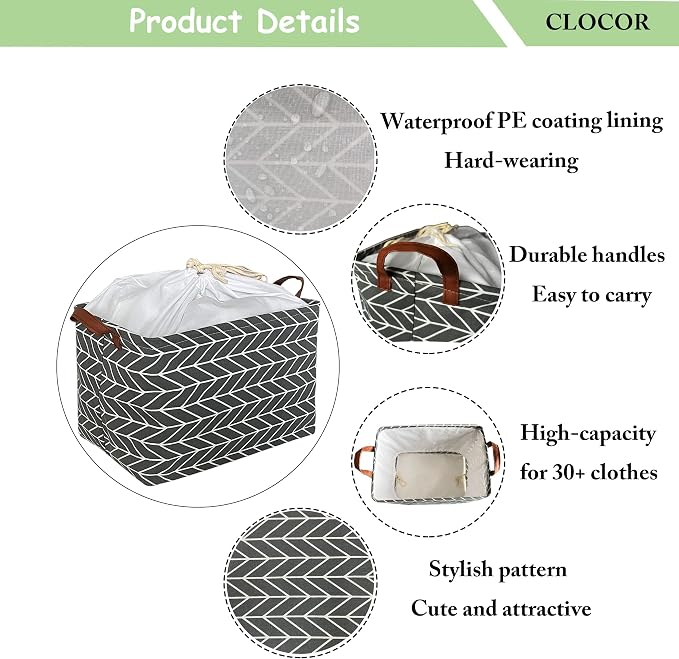 CLOCOR 3-pack Rectangular Storage Bin,Collapsible Home Organization (Grey Arrow)