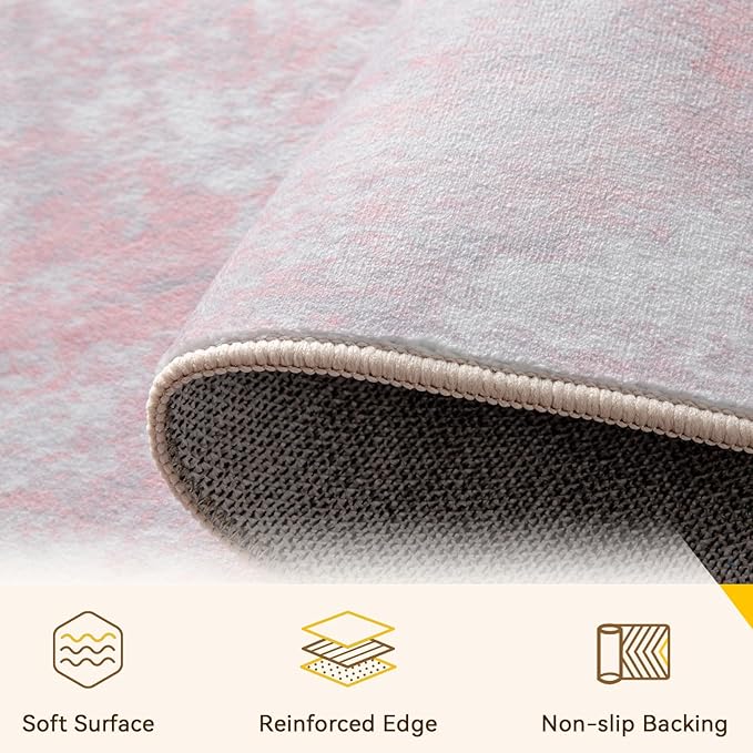 RELEANY Washable 6'x9' Abstract Area Rug for Living Room Gray Pink | carpet for bedroom, kitchen, office, hallway and entryway, printed pattern, non-slip, soft, stain-resistant, easy to clean
