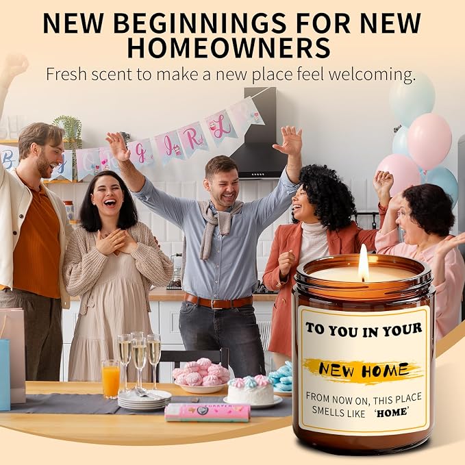 New Home Candle - Housewarming Gifts for New Home Owners, Orange Scented Soy Candle, 7oz Soy Candles for Home Scented, 50 Hours Burn, Perfect House Warming Gift for Couples, Neighbors, Friends