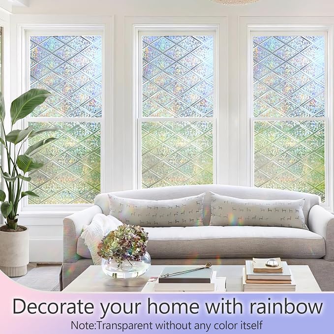 KESPEN Stained Glass Window Film Decorative Rainbow Privacy Window Film Anti UV Static Cling Glass Stickers for Home, 17.5 Inch X 6.5 Feet