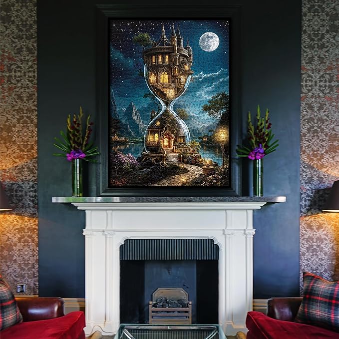 Wonderful Hourglass Hotel Puzzles for Adults 1000 Pieces Nature, Pretty Landscape Lake Art Jigsaw Puzzles, Beautiful Stars Night Flower Garden Puzzle