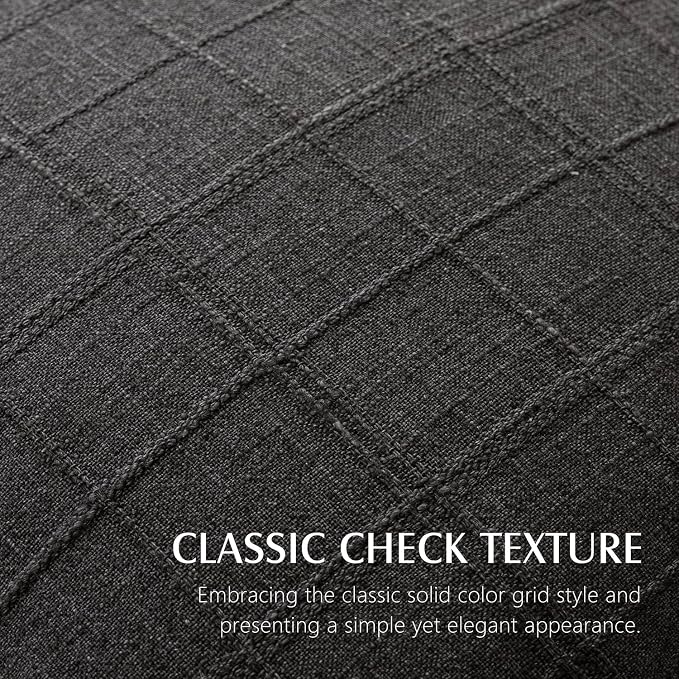 Foindtower Set of 2 Decorative Linen Check Throw Pillow Covers Neutral Farmhouse Vintage Cushion Covers Modern Boho Home Decor for Sofa Chair Couch Bedroom Living Room,16×16 Inch,Charcoal