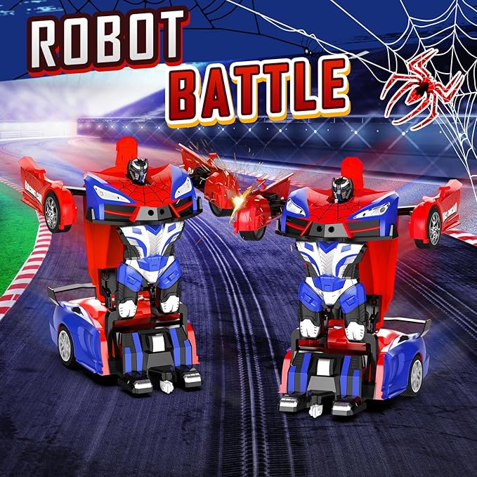Remote Control Car for Boys 8-12 4-7, 2.4GHz RC Car 1:18 Scale, One-Button Transforming Toy with 360° Spins, LED Lights