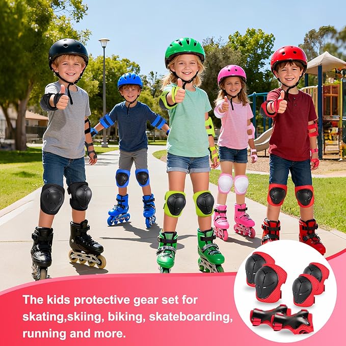 Kids/Youth Knee Pads and Elbow Pads Set with Wrist Guard 3 in 1 Kids Protective Gear Set for 3-14 Years for Skateboarding, Skiing, Cycling, BMX Biking, Running, Scooter