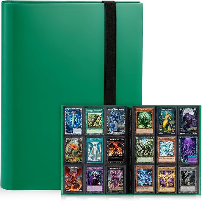 Trading Card Binder 9 Pocket, 360 Card Waterproof Folder with Side Loading Sleeves, Sturdy Card Collection Album for MTG, TCG, Game Cards & Sports Cards, Dark Green