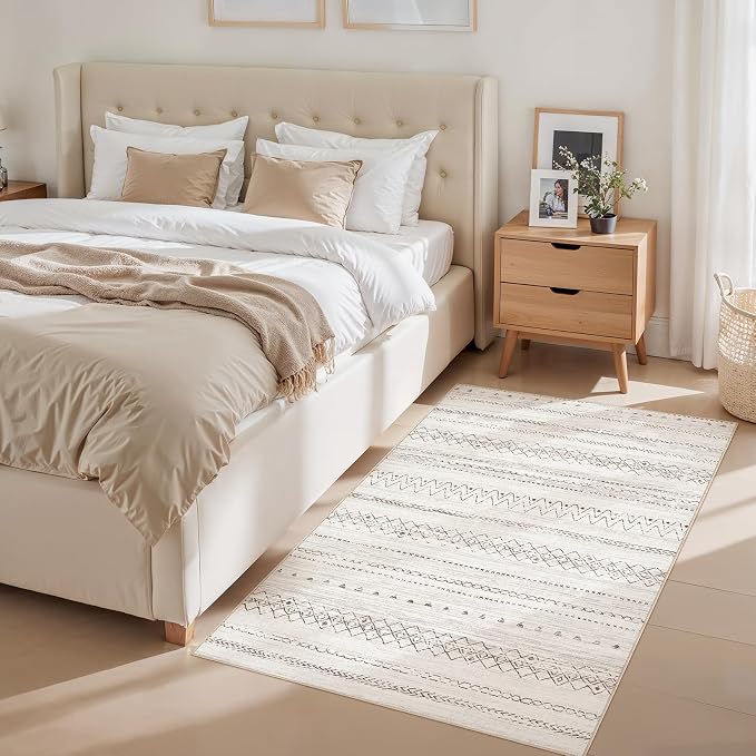 cotiled 3x5 Area Rugs Living Room Rug: Washable Boho Rugs with Non Slip Backing Small Soft Indoor Stain Resistant Carpet for Bedroom Farmhouse Dining Room Lightweight Home Decor Brown