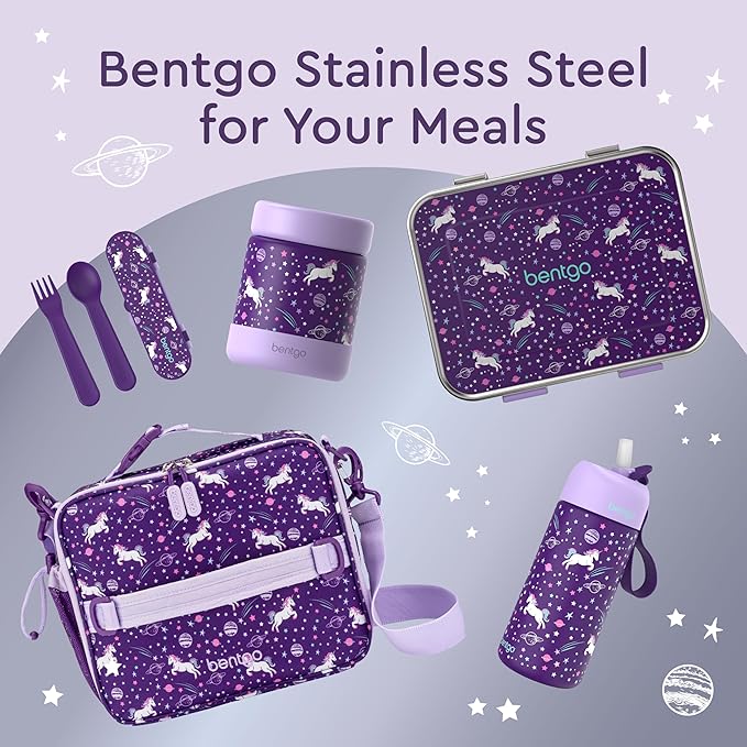 Bentgo® Kids Stainless Steel Insulated Water Bottle - Leak-Proof; Keeps Cool for 12 Hours; Durable, BPA-Free, Dishwasher Safe 14 oz. Cup for Ages 3+ for School/Sports/Daycare (Unicorn)