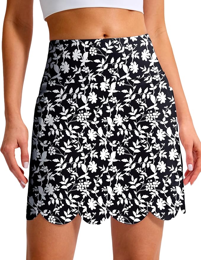 16" Skorts for Women with 4 Pockets High Waisted Scalloped Hem Athletic Tennis Skirt Golf Skort Dressy Casual