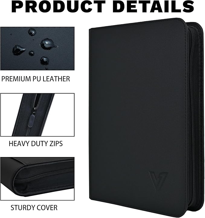 Toploaders Binder,Holds 640 Top Loaders,16 Pocket Top Loader Binder for 3" x 4"Rigid Cards,Double Sided Card Binder Abulm in 3"x4"Toploaders for Trading Cards Black