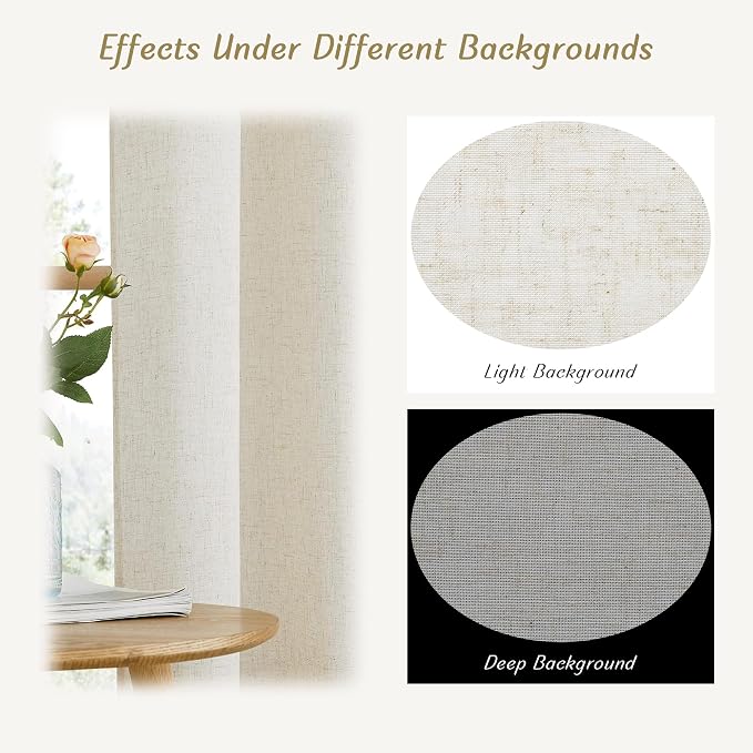 NICETOWN Textured Linen Sheer 108 inch Curtains for Living Room, Grommet Privacy Translucent with Light Filter Thick Flax Sheer Drapes for Bedroom, Natural, W55 x L108, 2 Panels