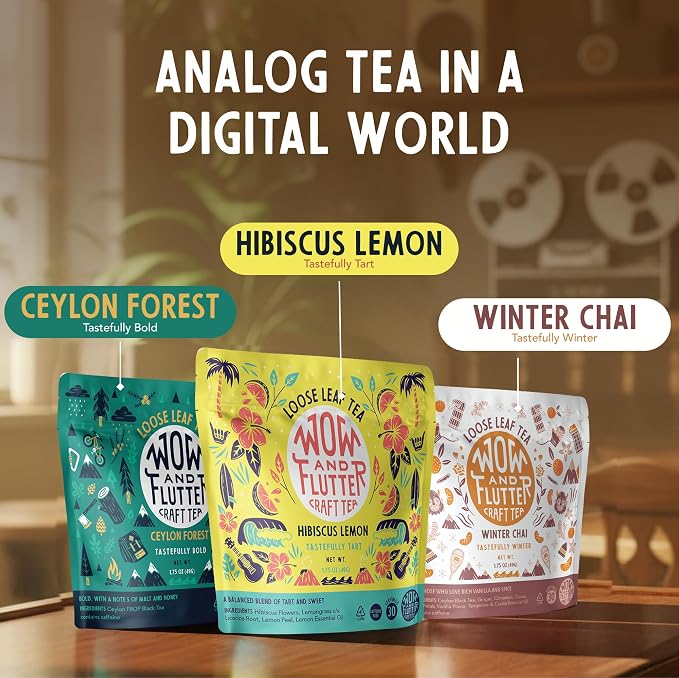 Wow and Flutter Winter Chai Loose Leaf Black Tea | Caffeinated Spiced Blend with Ginger, Cinnamon, Cloves, Vanilla & Rose | Bright Citrus Finish, Cozy At-Home Chai Lattes – 1.75 oz Pouch